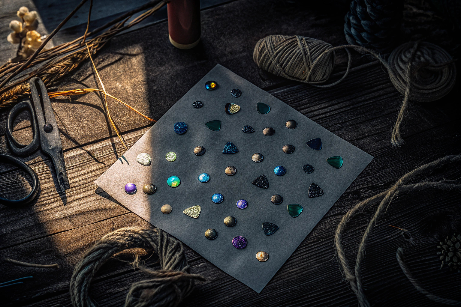Bastelprojekt mit funkelnden Glitzersteinen auf Papier. Bastelprojekt mit Glitzersteinen