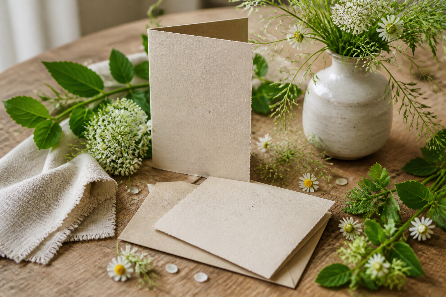 Botanische Hochzeitspapeterie aus Recyclingpapier mit Blumenmotiv