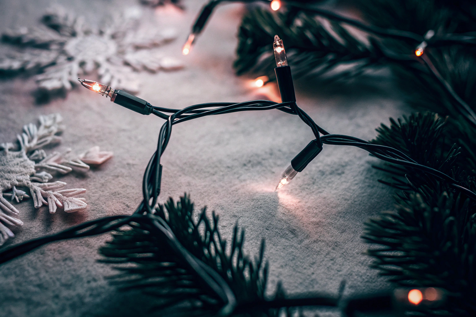 Detailaufnahme einer LED-Lichterkette, die eine warme und gemütliche Atmosphäre erzeugt. Gemütliche LED-Lichterkette