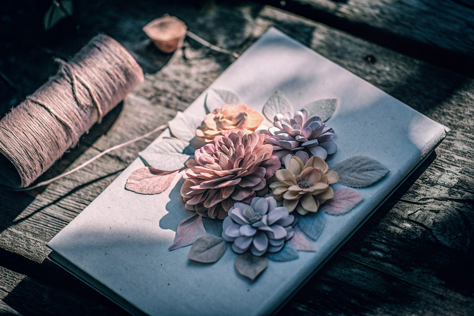 Detailaufnahme von getrockneten Blumen in einem DIY-Projekt. Getrocknete Blumen in DIY-Projekt