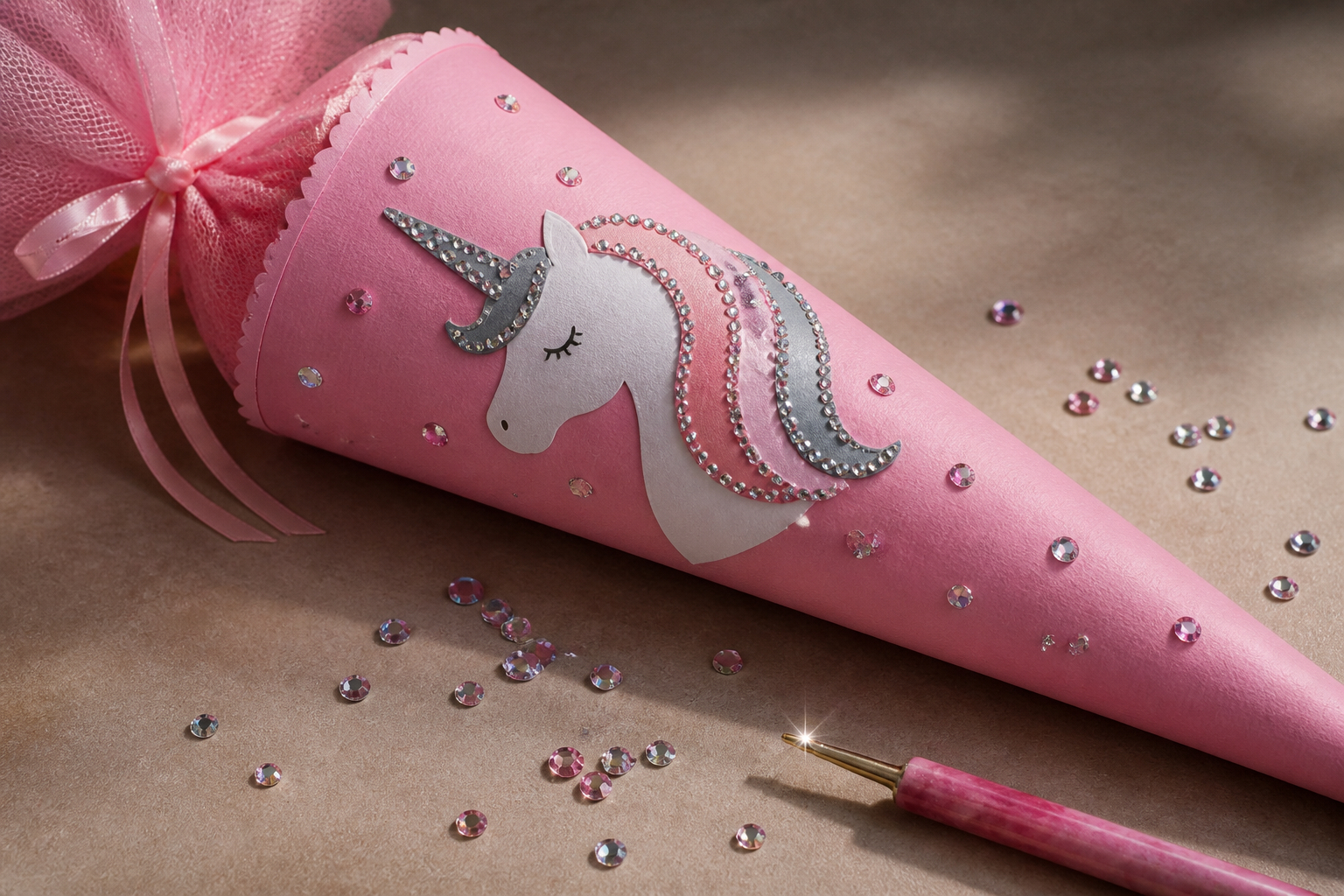 Diamond-Painting-Schultüte mit Einhornmotiv basteln