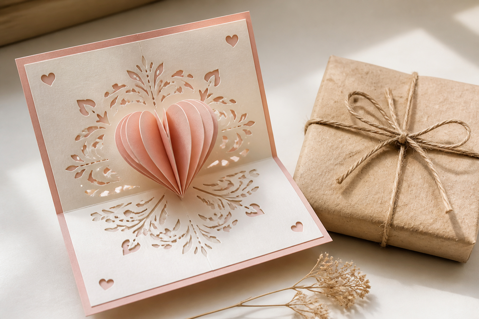 Fertige Kirigami-Karte als persönliches nachhaltiges Geschenk