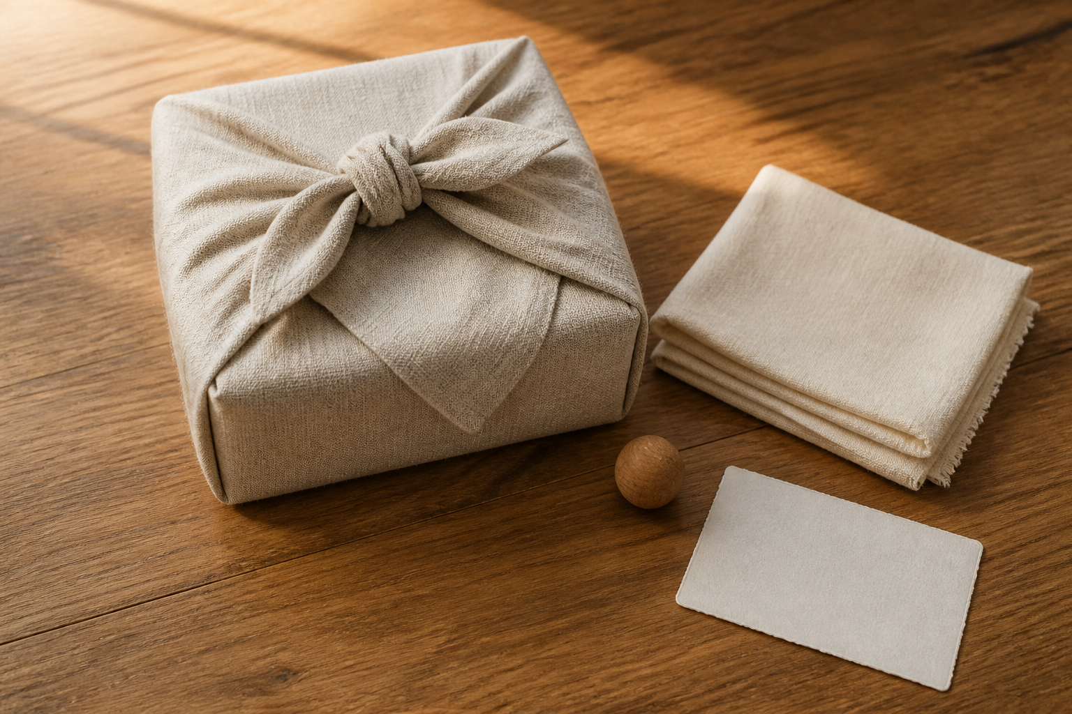 Geschenk ohne Plastik mit Stoff im Furoshiki-Stil verpacken