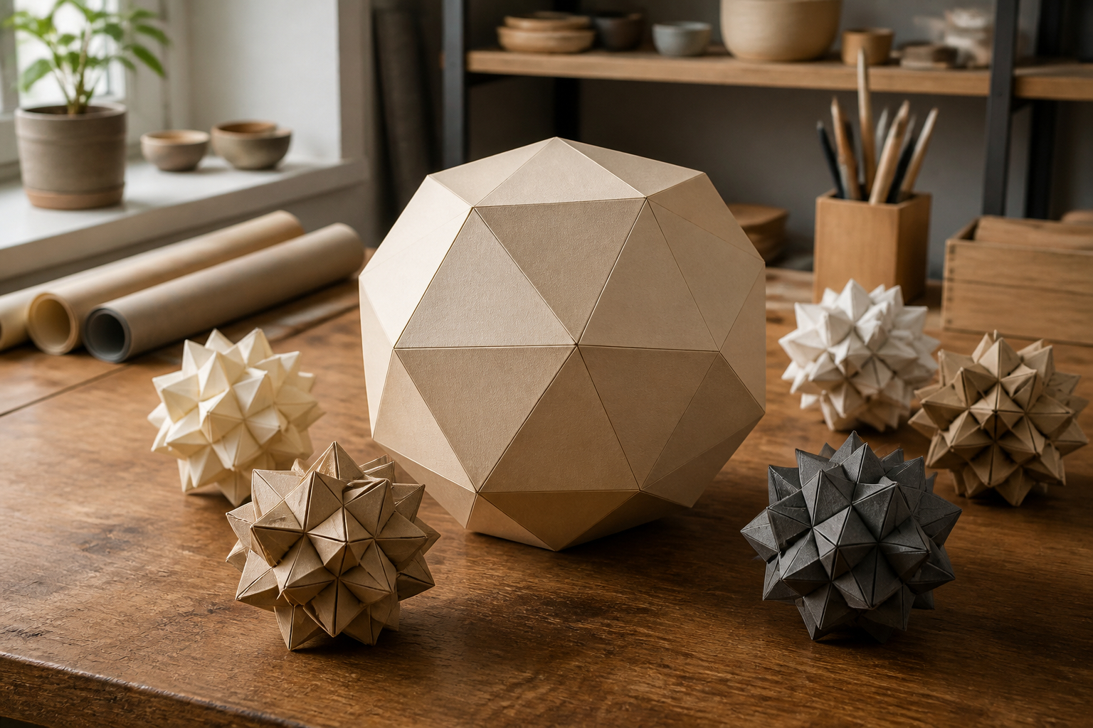 Modulare Origami-Papierobjekte als geometrische Dekoration