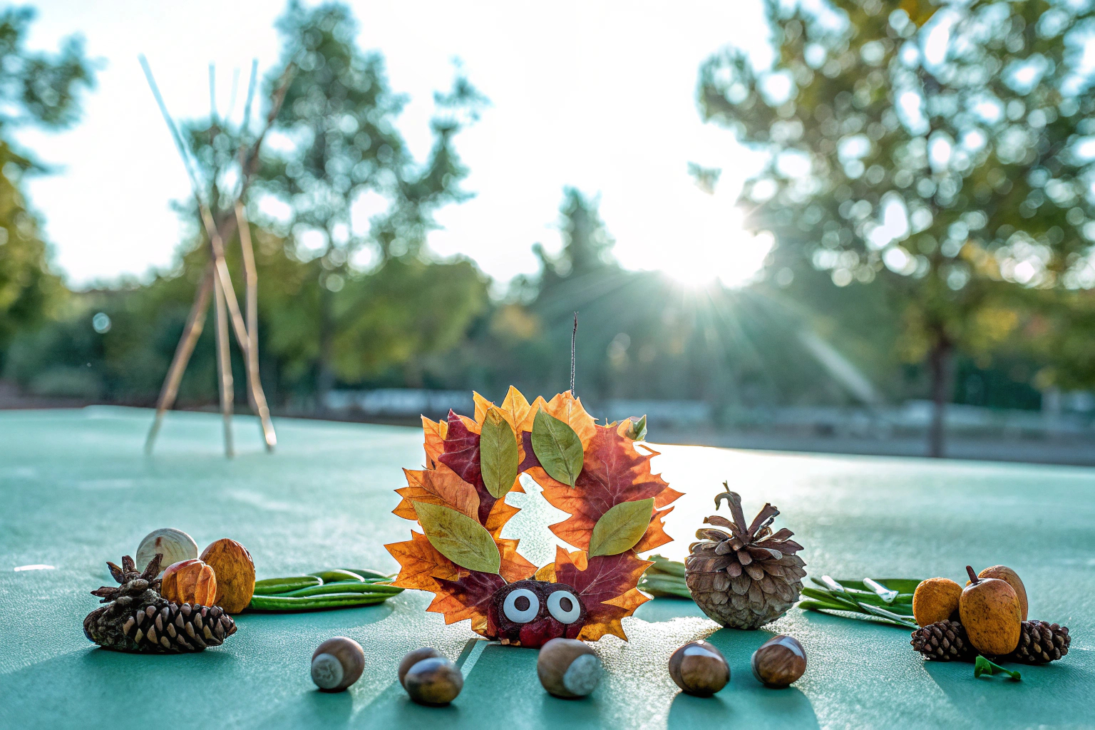 Stolzes Kind mit Herbst-Bastelprojekt