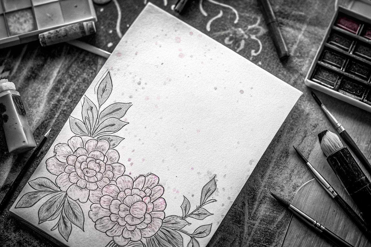Ein kreatives Beispiel für eine Grußkarte mit Aquarellmalerei und floralen Motiven. Kreative Grußkarte mit Aquarell