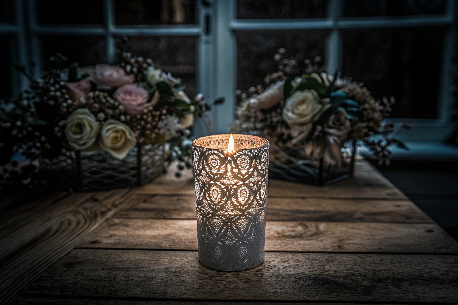 Ein romantisch dekorierter Teelichthalter mit Gravur. Personalisierter Teelichthalter mit Gravur