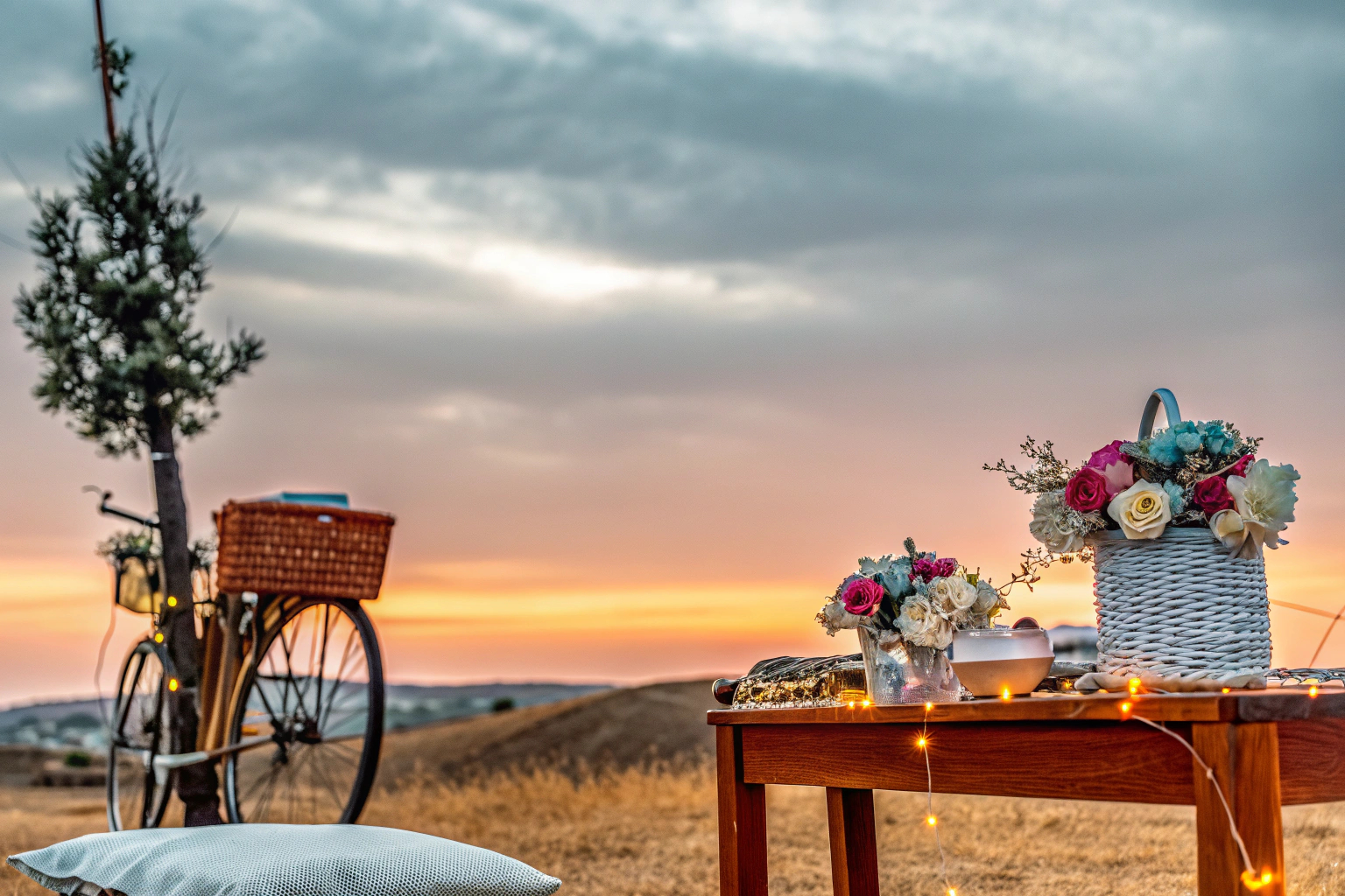 Ein romantisches Hochzeitspaar, das den Sonnenuntergang genießt, symbolisiert den Beginn eines neuen Kapitels. Romantisches Hochzeitspaar im Sonnenuntergang