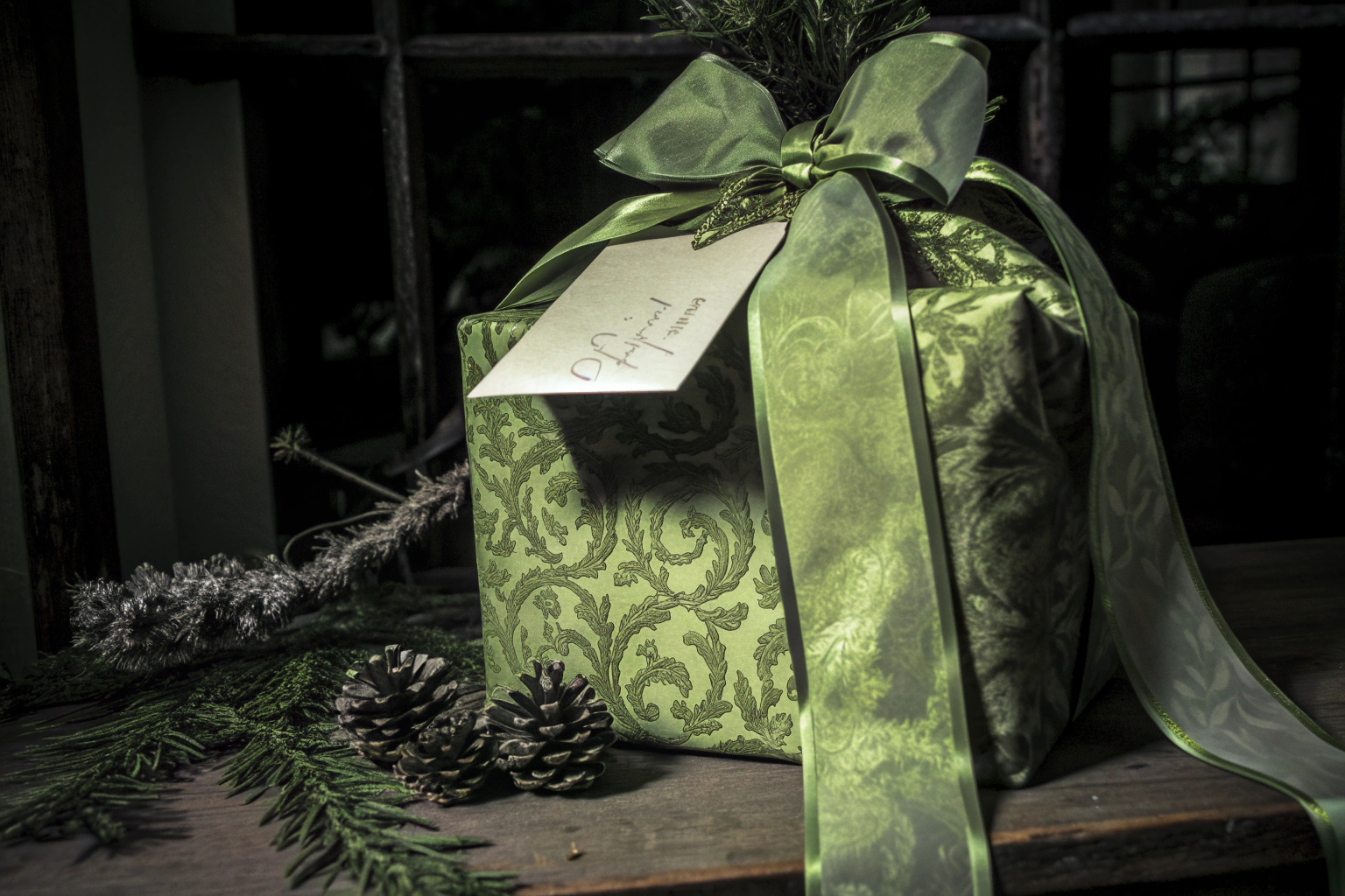 Ein stilvoll eingepacktes Geschenk mit einer Schleife und einem handgeschriebenen Gruß. Last-Minute-Geschenkverpackung