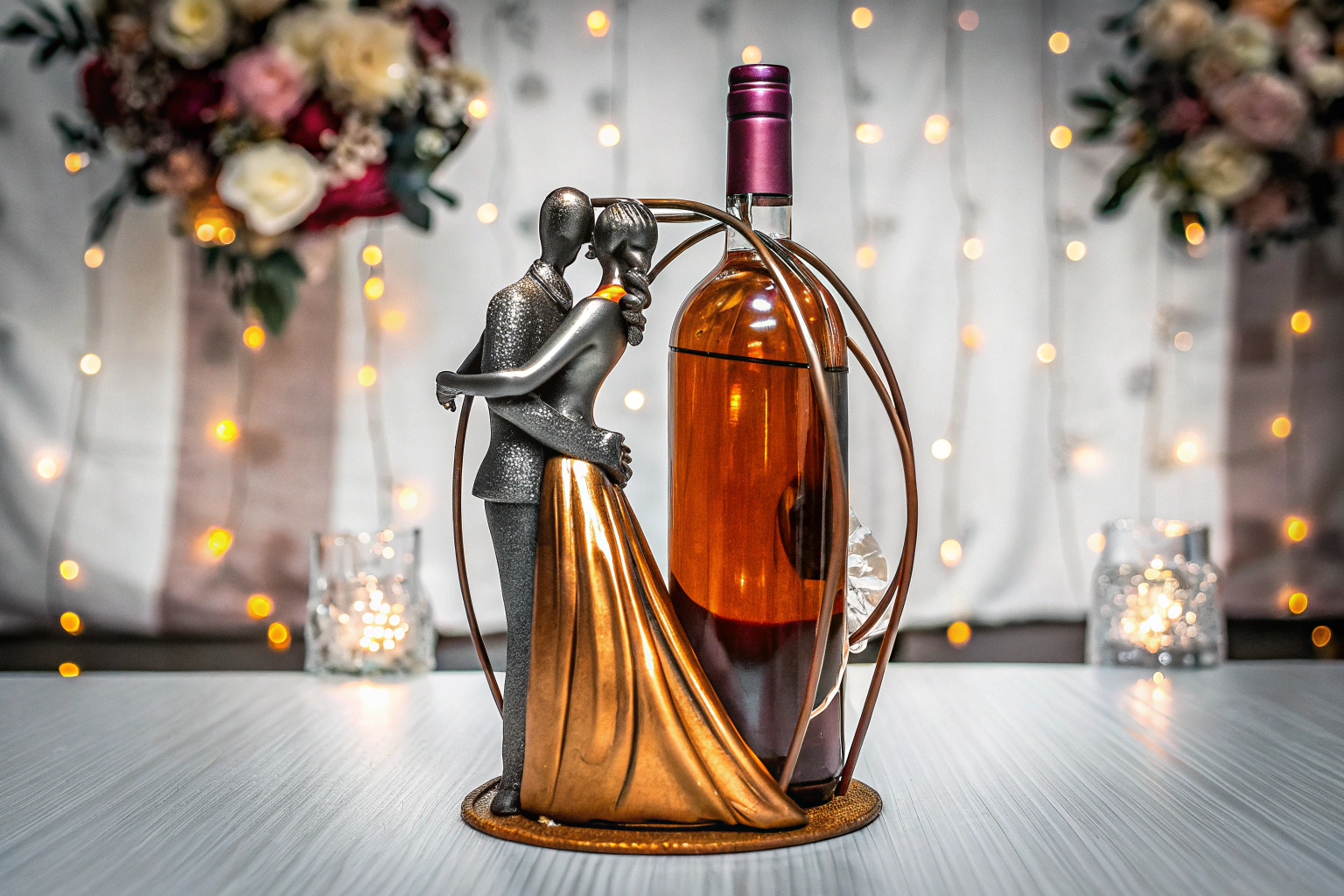 Ein stilvoller Weinflaschenhalter in Form eines tanzenden Paares, perfekt als Hochzeitsgeschenk. Weinflaschenhalter Tanzpaar