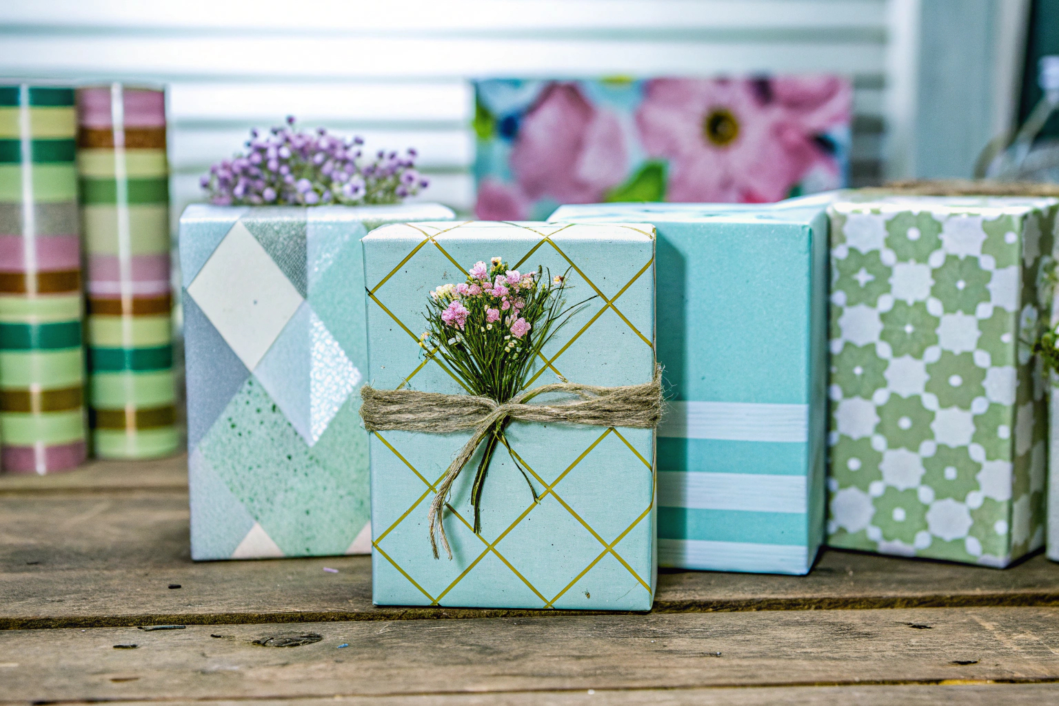 Eine Auswahl an Geschenkboxen mit verschiedenen Designs und Materialien. Verschiedene Geschenkboxen