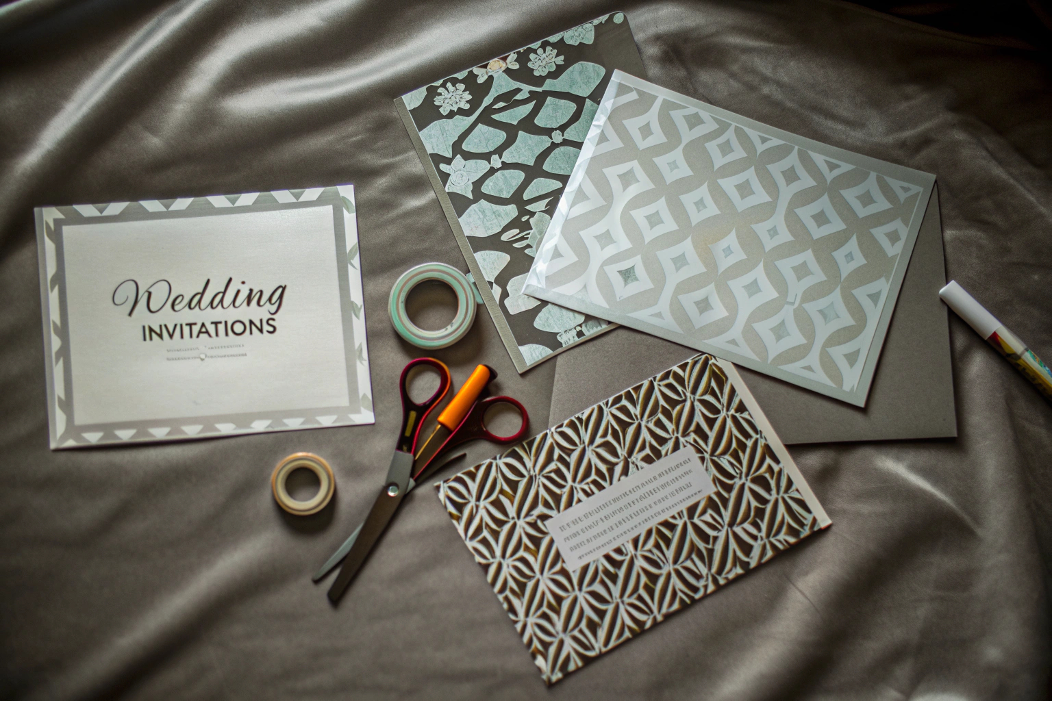 Eine Auswahl an verschiedenen Hochzeitskarten mit unterschiedlichen Designs und Materialien. Verschiedene Hochzeitskartendesigns