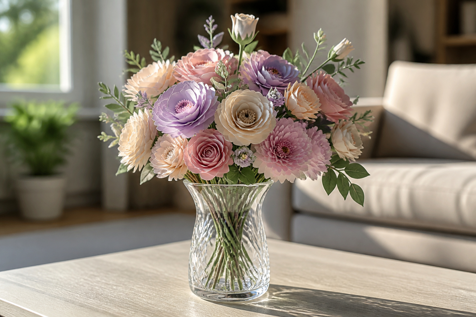 Papierblumenstrauß in einer Vase für das Zuhause