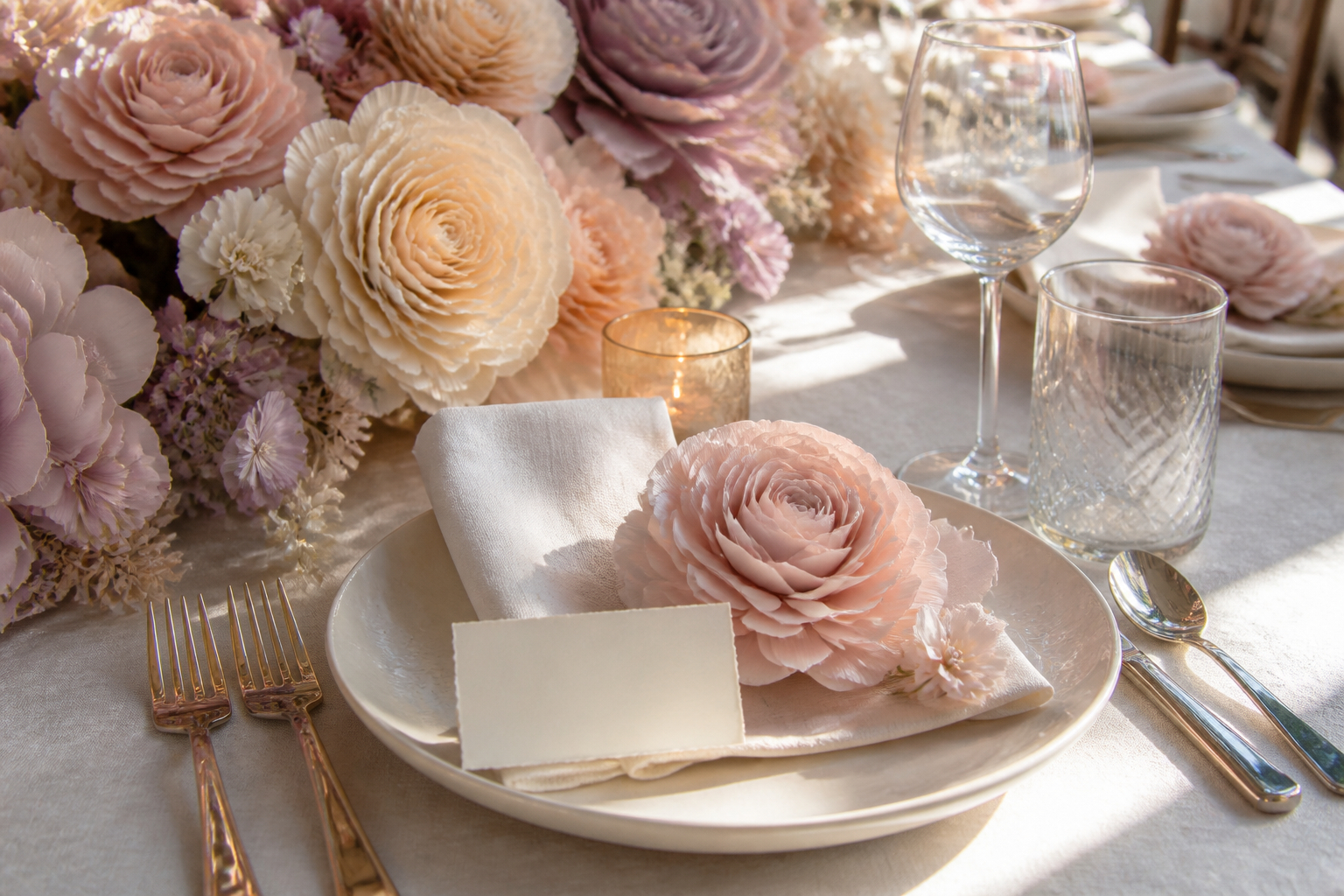 Papierblumen als romantische Tischdeko für die Hochzeit