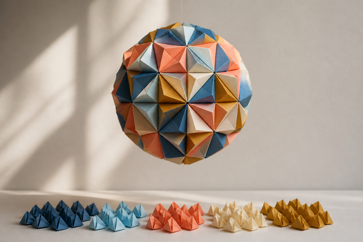 Geometrische Origami-Kugel aus vielen Papiermodulen