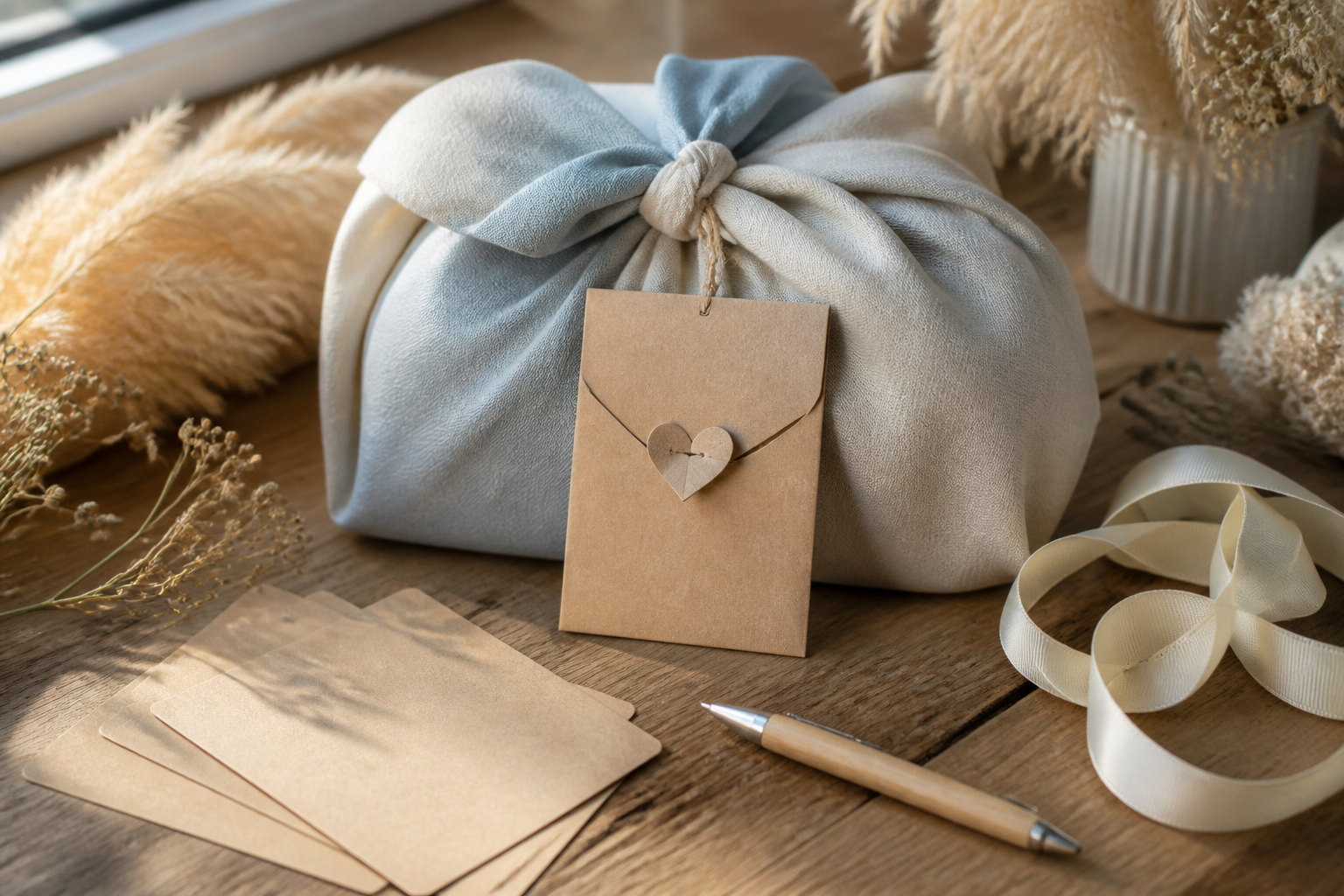 Kleine Wünschekarte aus Kraftpapier als Taufgeschenk-Anhänger