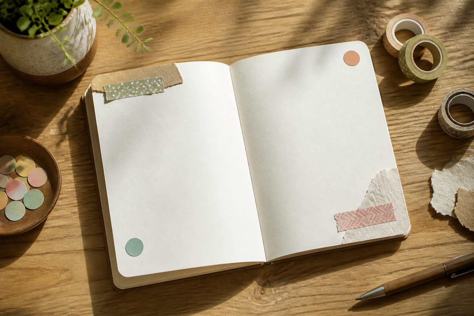 Einfache kreative Bullet-Journal-Seite mit Stickern und Washi-Tape