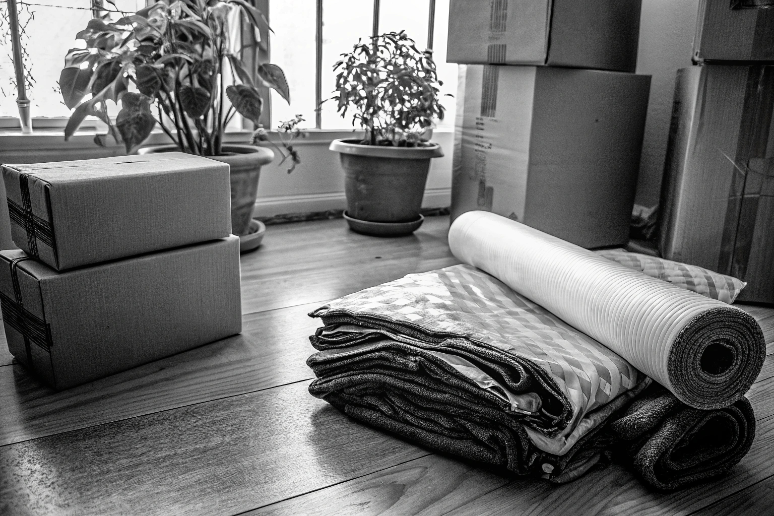 Eine Person, die nachhaltige Verpackungsmaterialien für einen Umzug verwendet. Nachhaltige Verpackungsmaterialien für Umzug