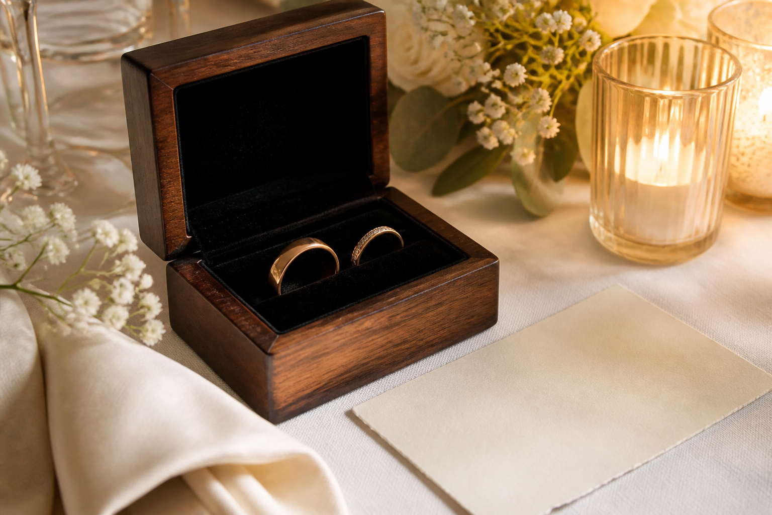 Elegante Ringbox aus Holz für zwei Eheringe