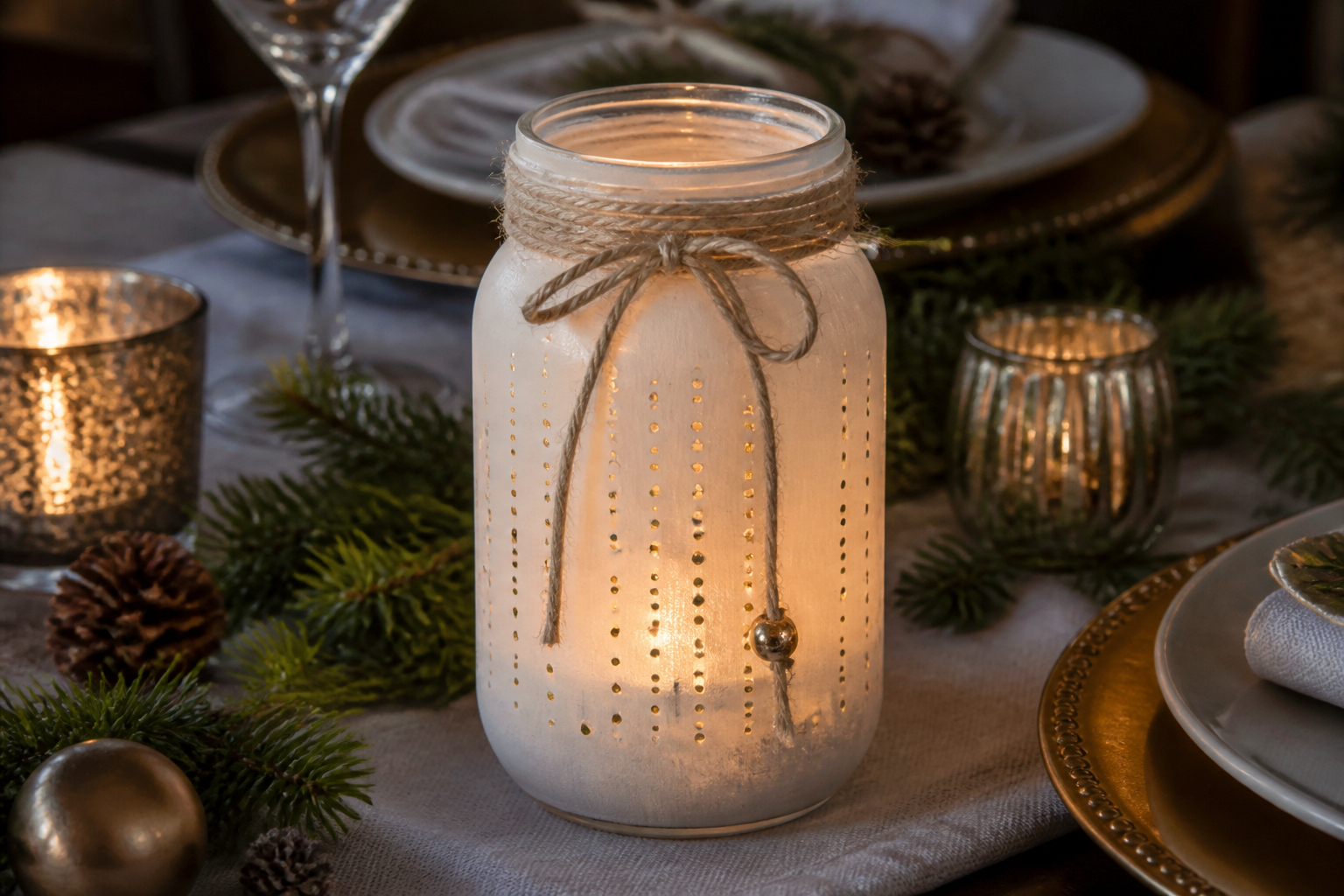 Elegantes Upcycling-Windlicht mit Goldakzenten