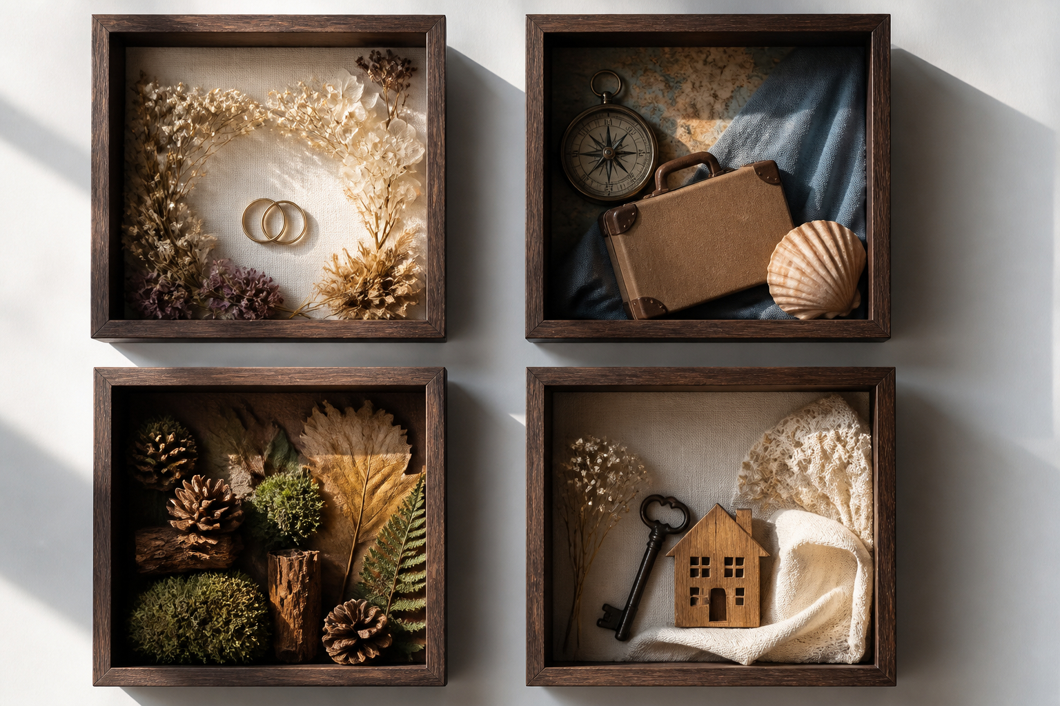 Galerie mit selbst gestalteten 3D-Schattenboxen
