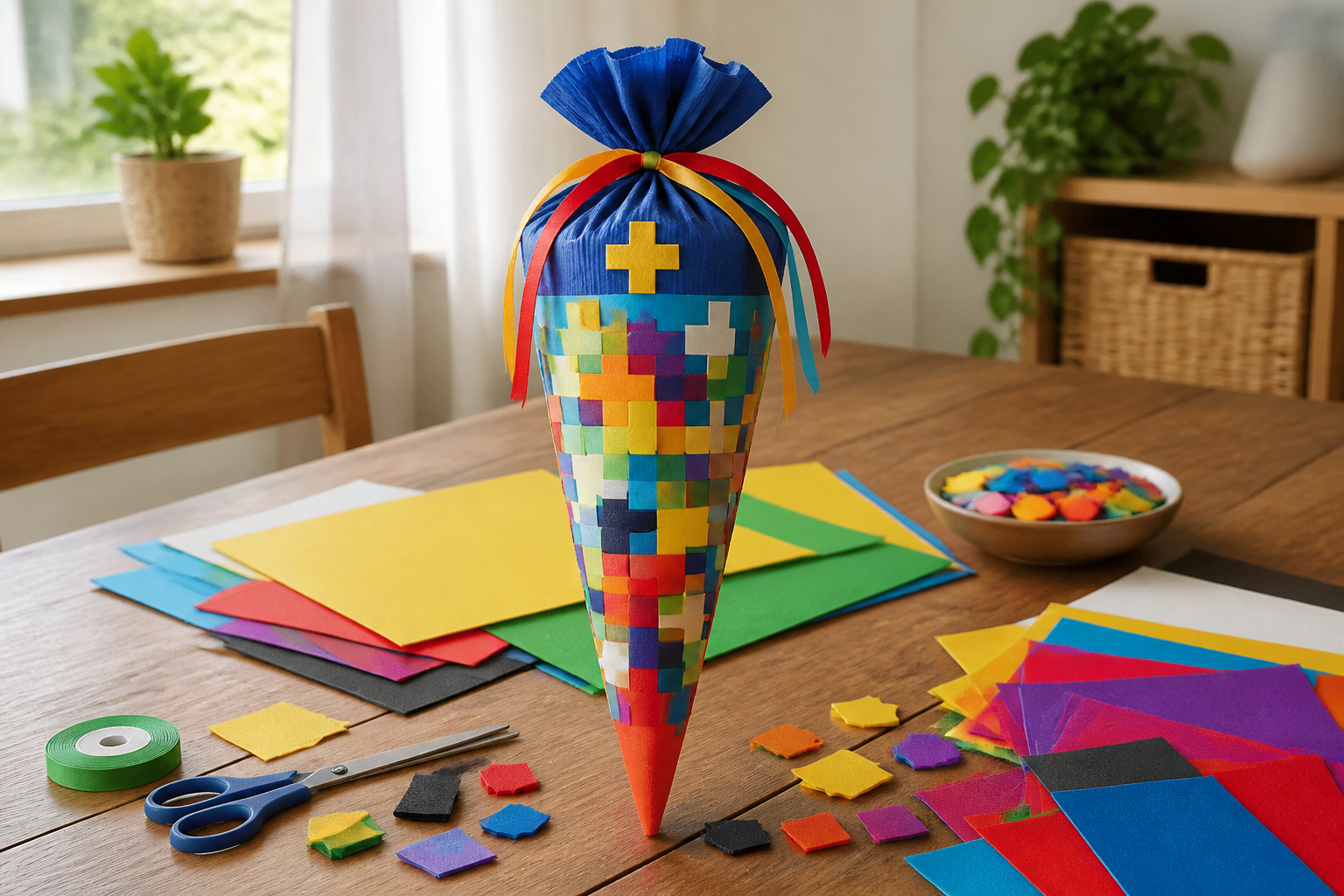 DIY-Schultüte im Pixel-Gamer-Stil für die Einschulung