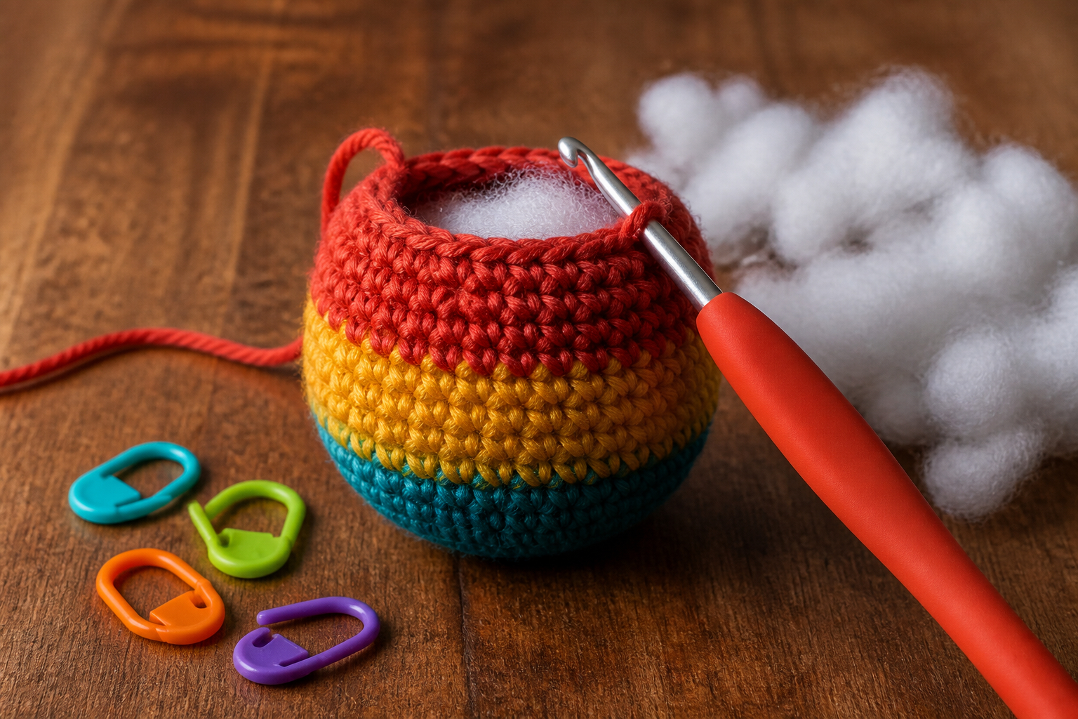 Amigurumi häkeln für Anfänger mit Häkelnadel und buntem Garn