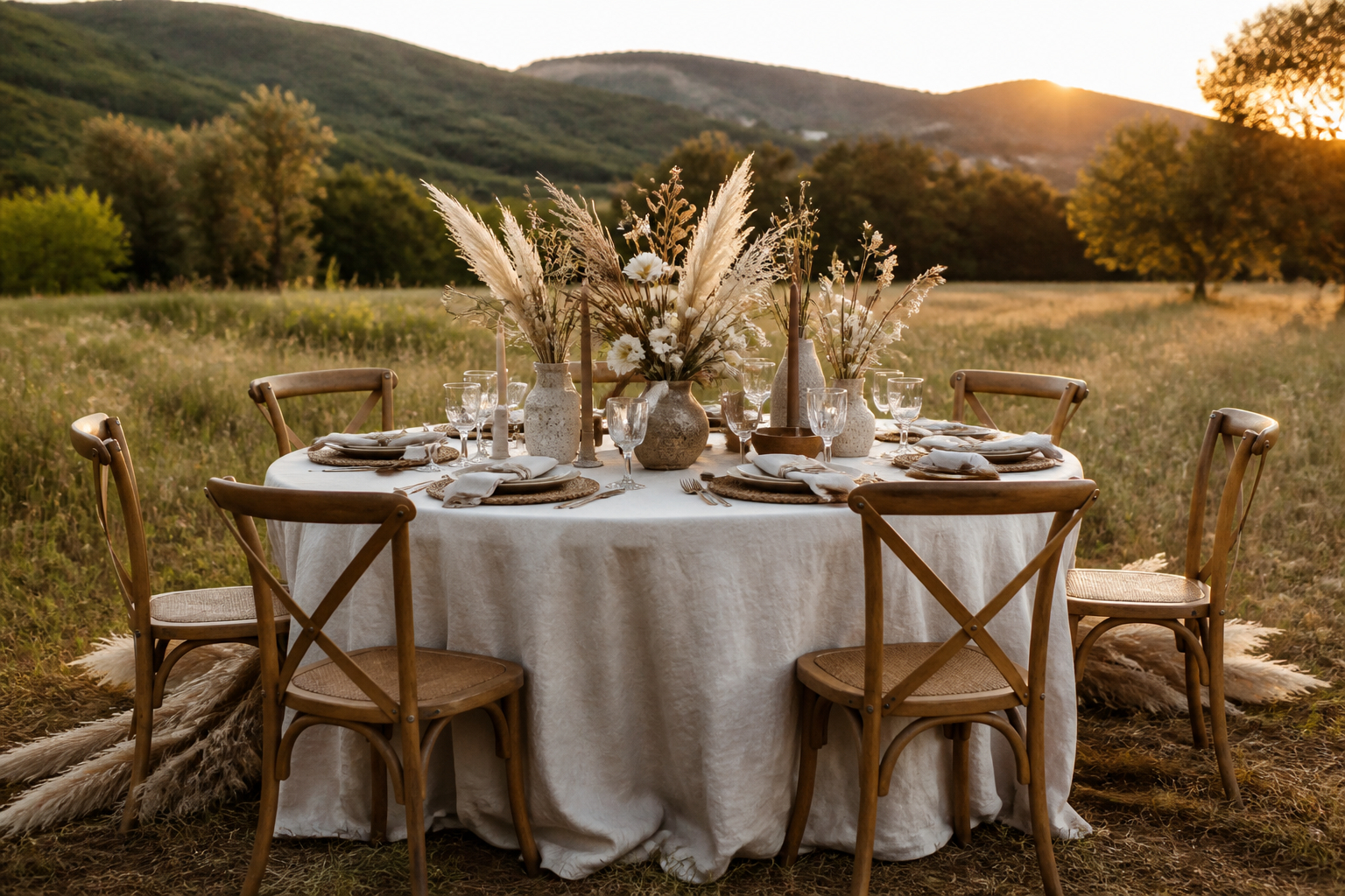 Elegante DIY-Hochzeitsdeko im Boho-Stil mit Trockenblumen und natürlichen Materialien