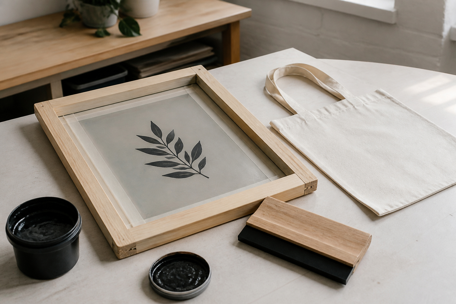 Siebdruck zuhause mit Rahmen Rakel und Stofftasche