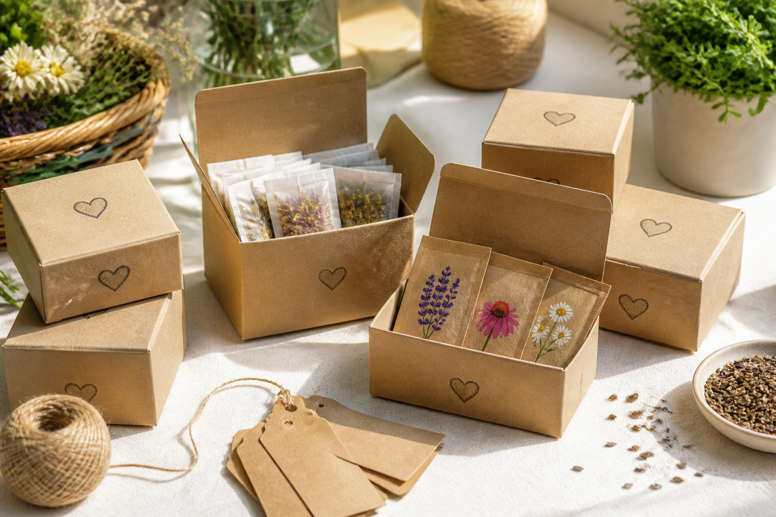 Nachhaltige Gastgeschenke in bestempelten Kartonboxen