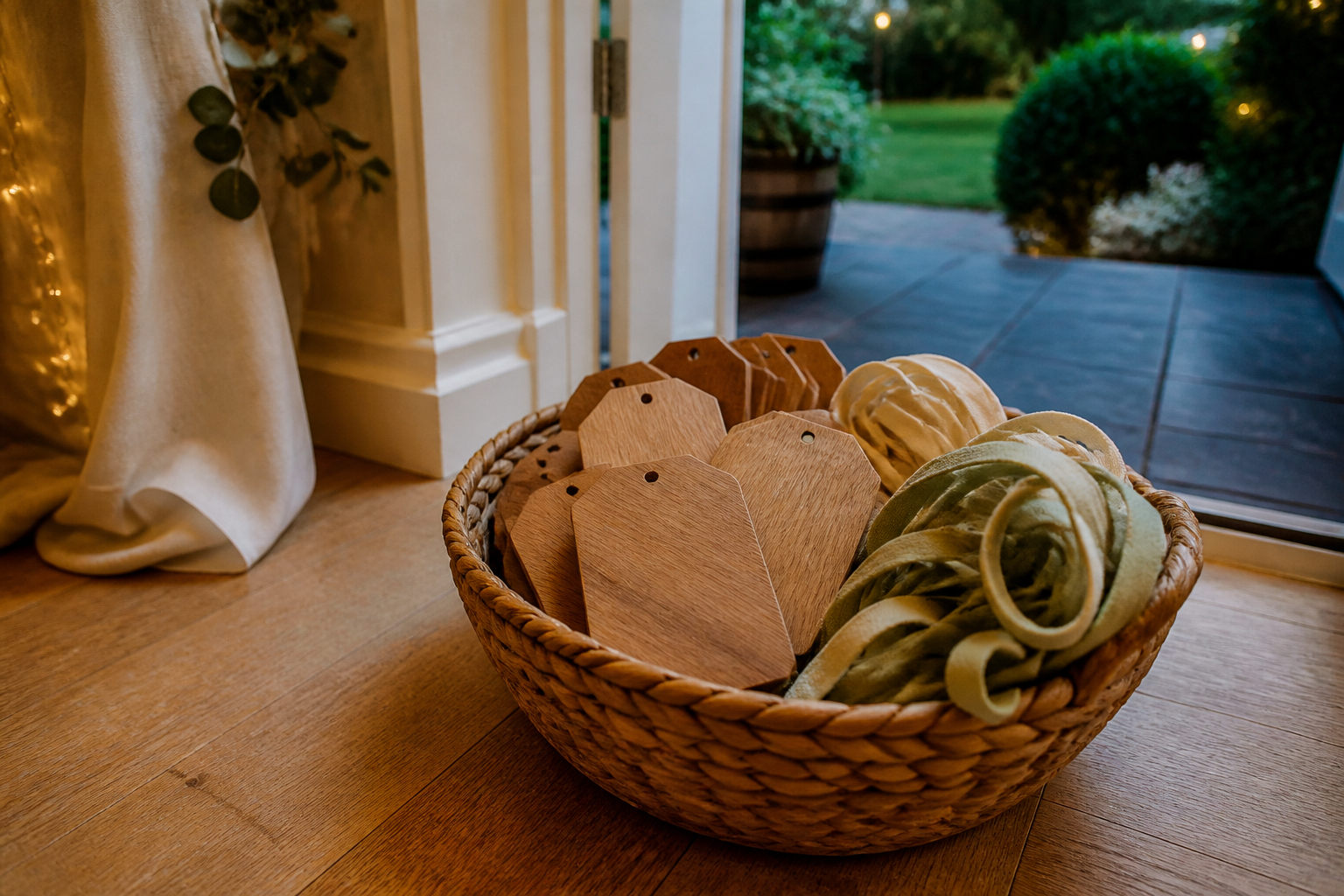 Holzplatzkarten als nachhaltiges Gastgeschenk zum Mitnehmen