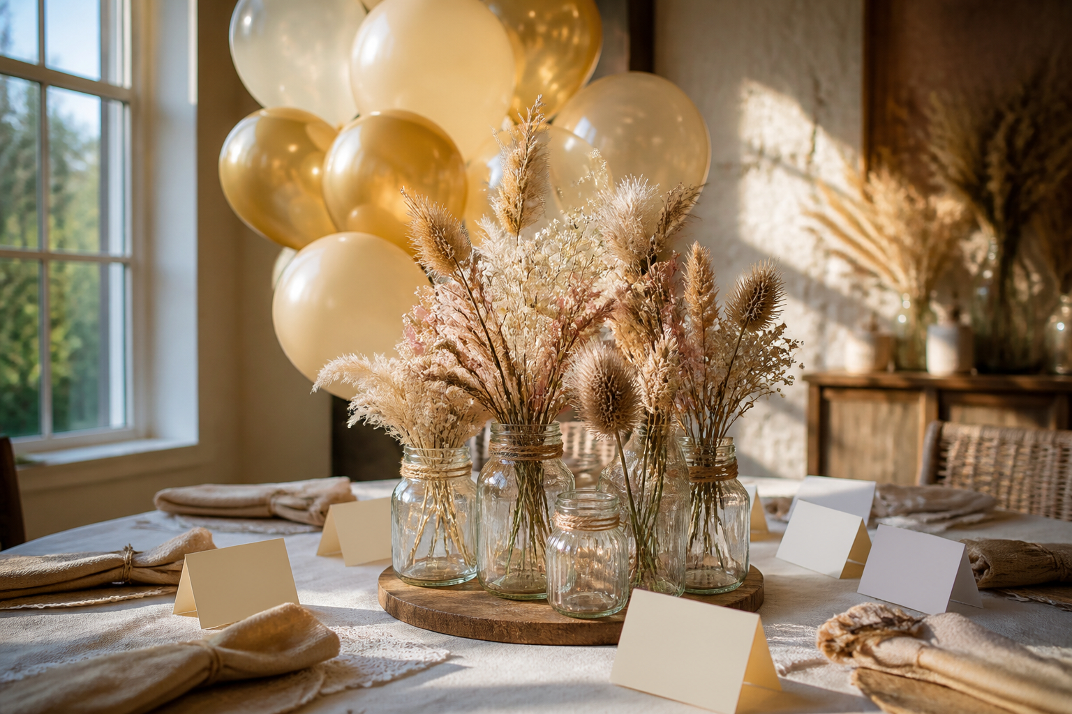 Nachhaltige Tischdekoration für eine Babyparty