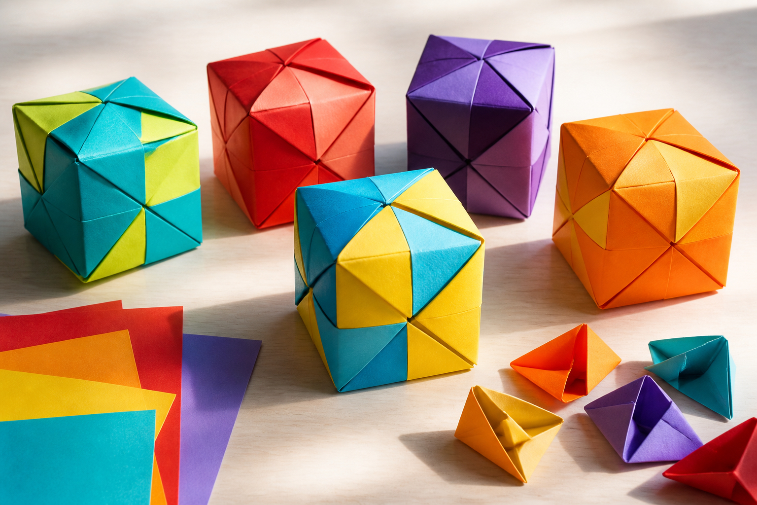 Bunte modulare Origami-Würfel aus Papier