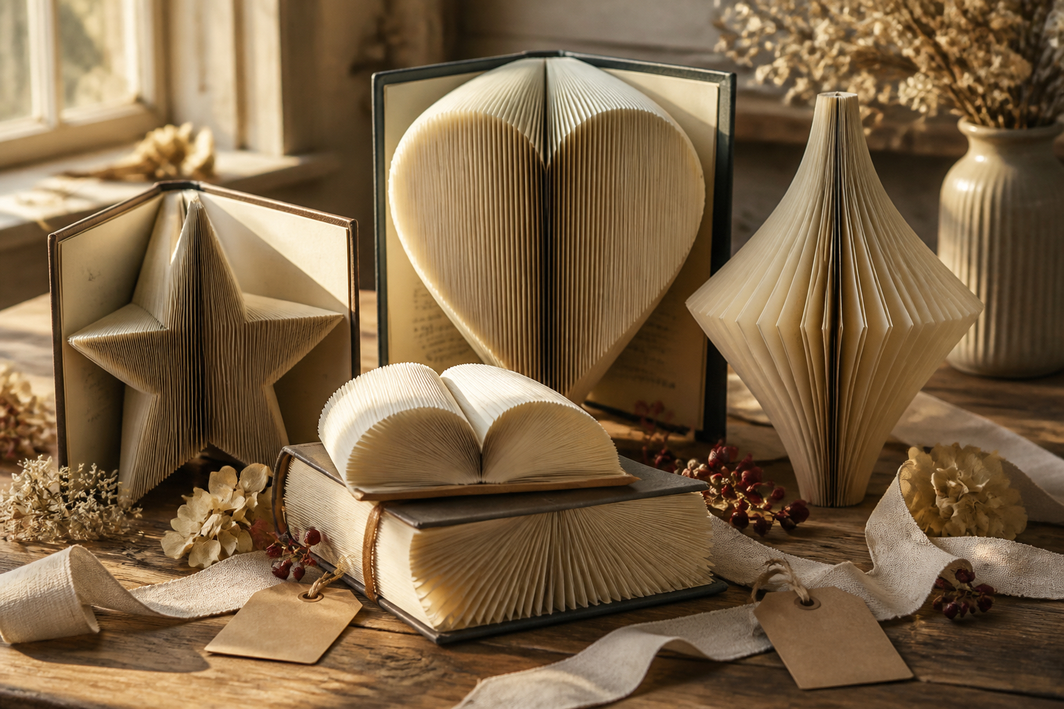 Gefaltete Bücher als nachhaltige Tischdekoration