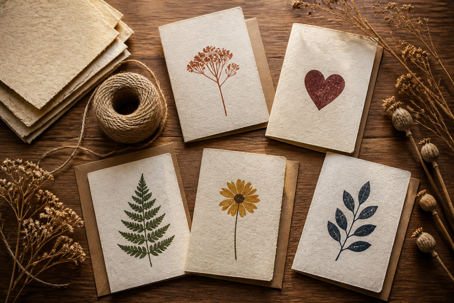 Handgemachte Linoldruck Karten mit floralen Motiven