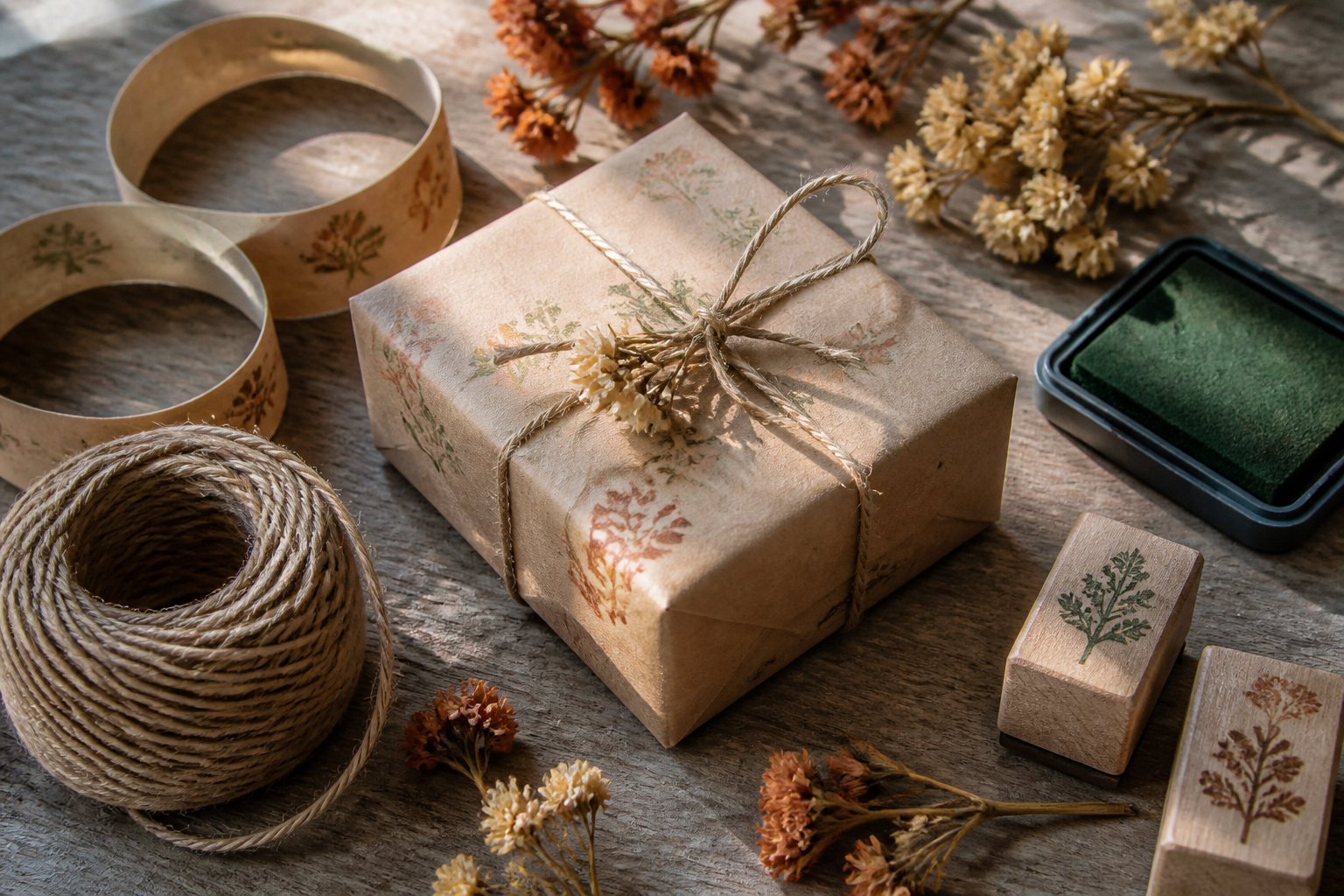 Nachhaltiges Geschenkpapier mit Blumenstempeln gestalten