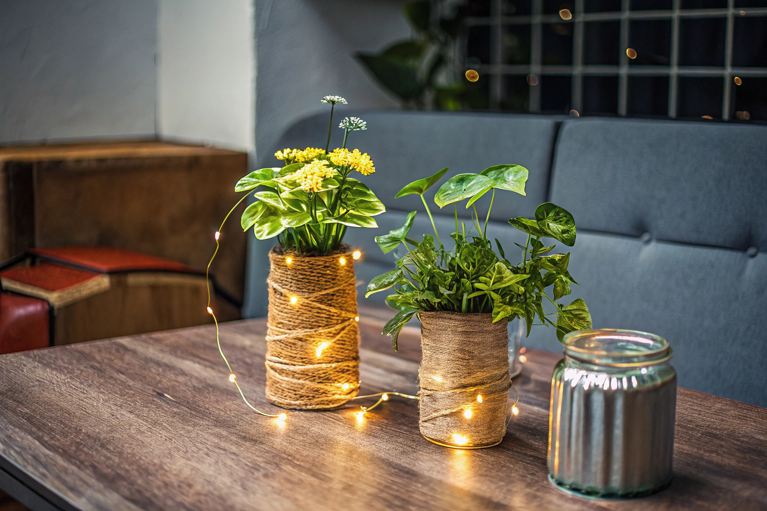 Nachhaltige Dekoration mit Pflanzen und recycelten Materialien. Nachhaltige Dekoration
