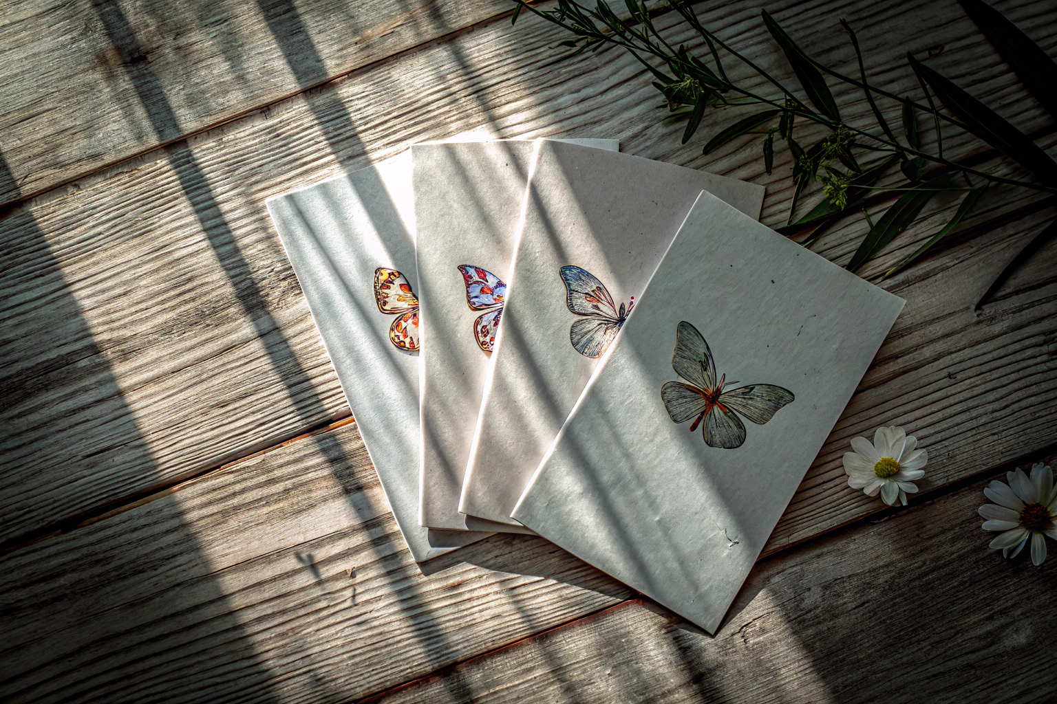 Nachhaltige Einladungskarten mit Schmetterlingsmotiven, aus recycelbarem Papier hergestellt. Nachhaltige Schmetterlings Einladungskarten
