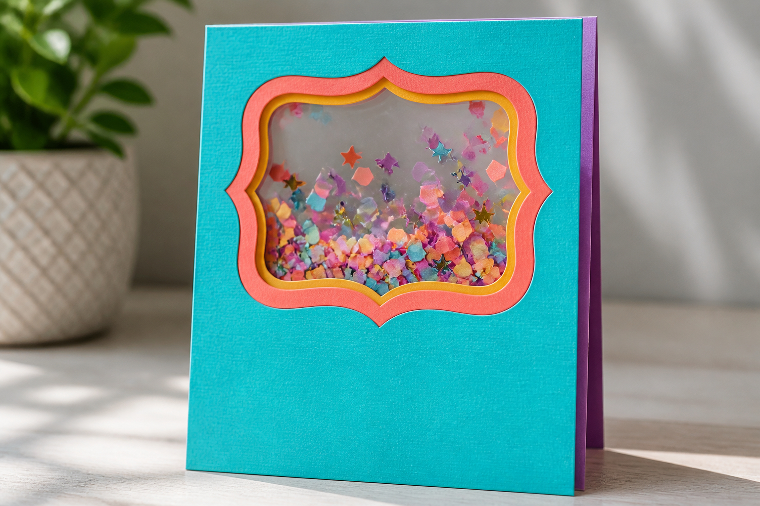 Bunte Shaker-Karte mit Papierkonfetti zum Geburtstag