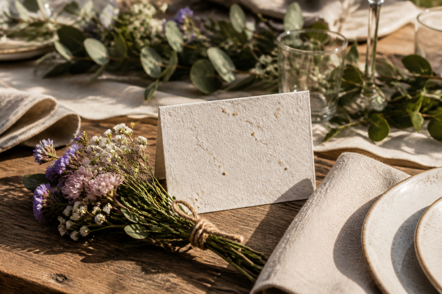 Nachhaltige Tischkarten aus Saatpapier bei einer DIY-Hochzeit