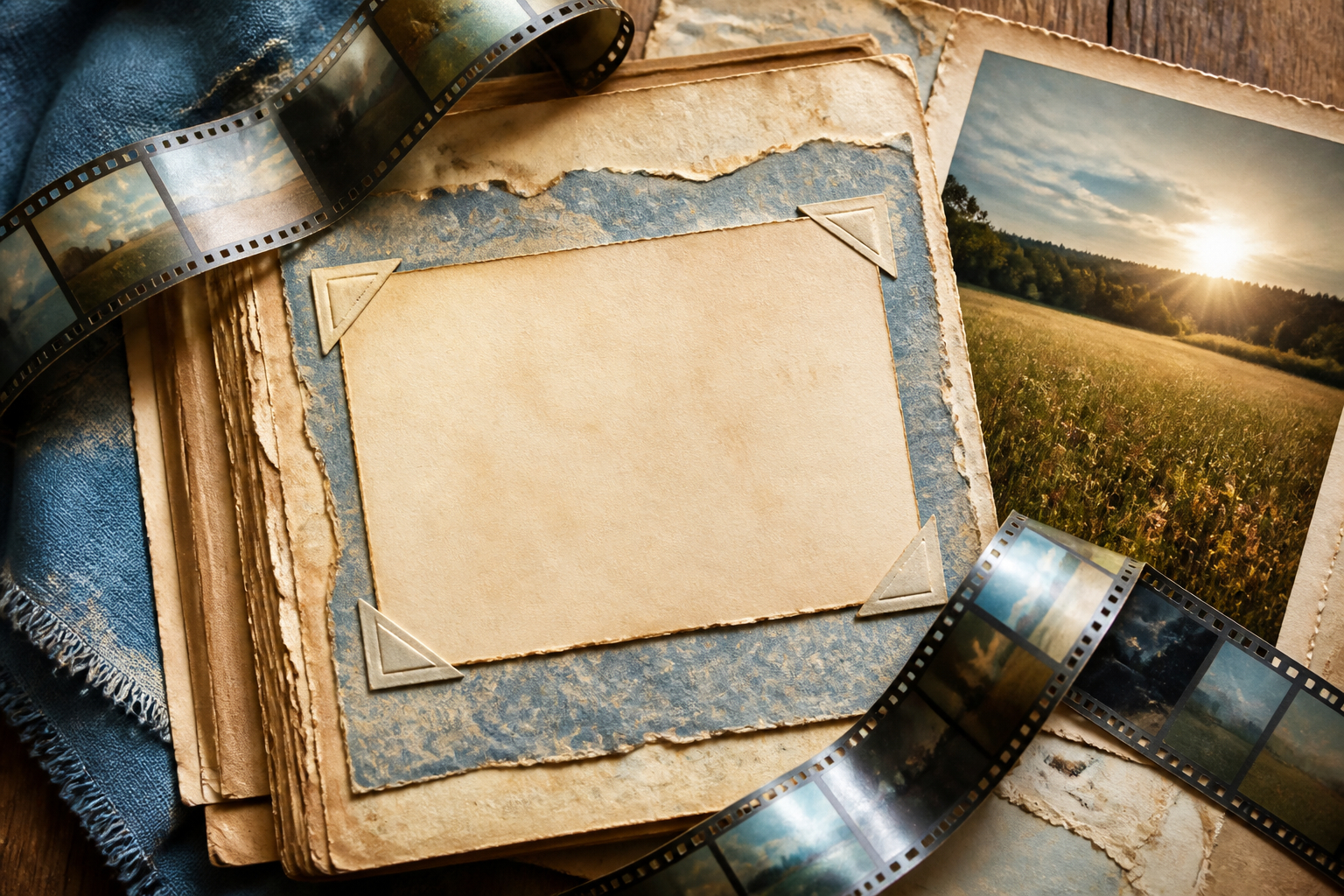 Scrapbooking-Seite mit alter Karte und Vintage-Papier gestalten