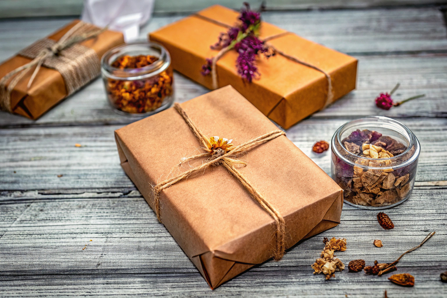Nahaufnahme von DIY-Gäste-Geschenken für eine Zero-Waste-Party. Zero-Waste-Gäste-Geschenke