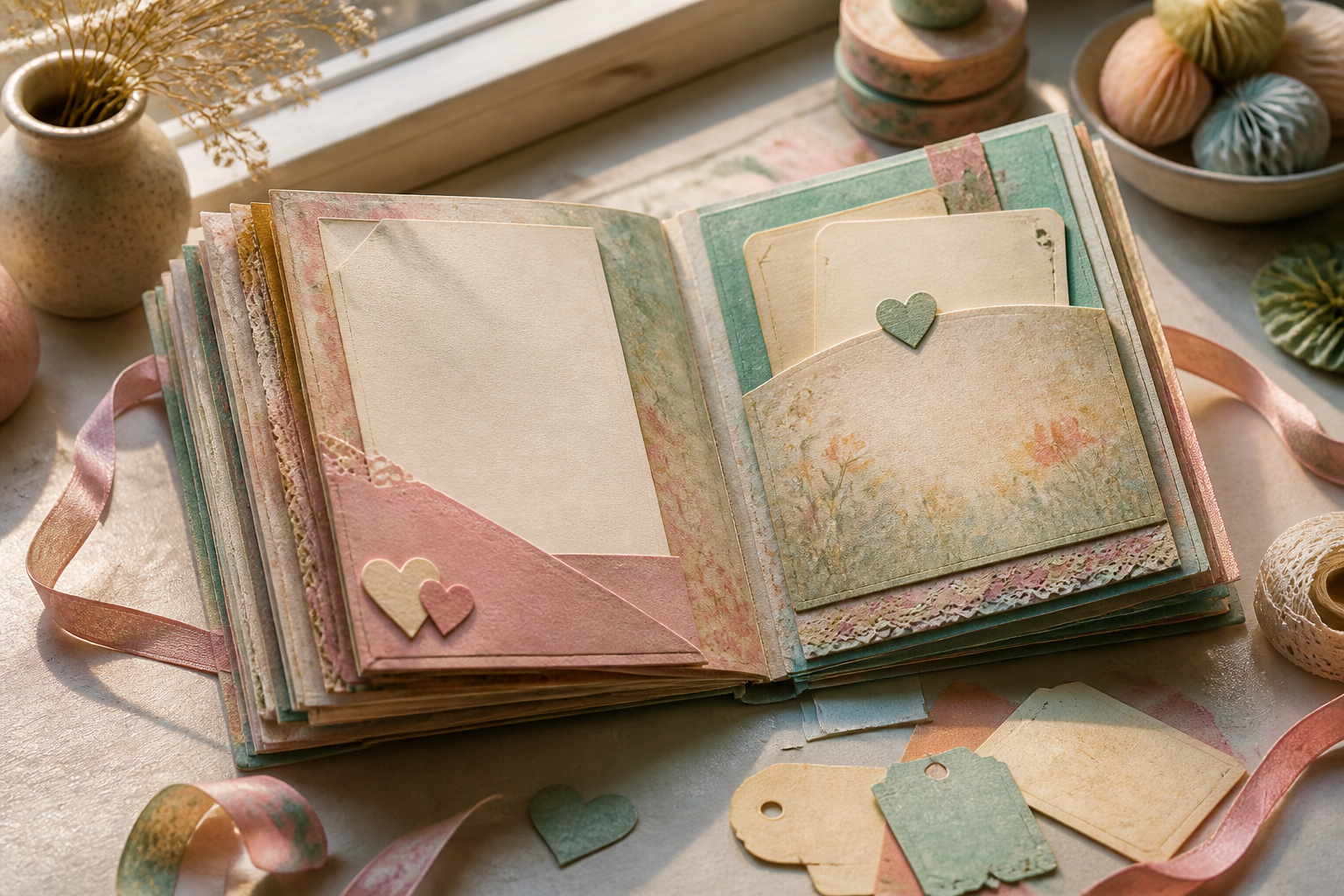 Mini-Album aus Papierresten mit persönlichen Botschaften
