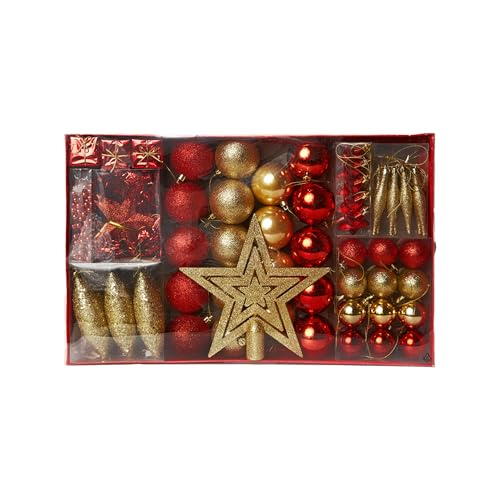 HEITMANN DECO Weihnachtsbaum-Schmuck - Gold/rot - 60-teilig - Set