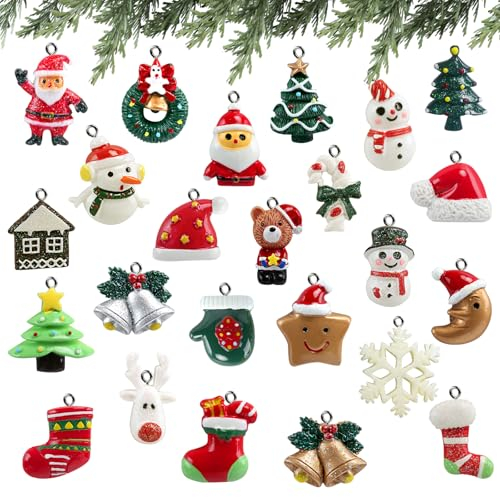 Naler 24-teilig Weihnachtsanhänger Christbaum Deko Weihnachtsbaumschmuck für Adventkalender, aus Harz