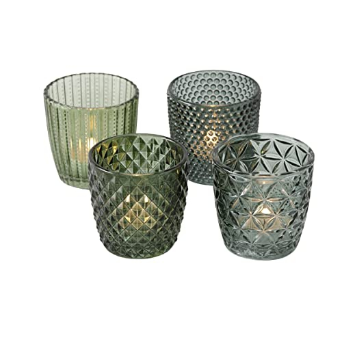 Windlicht Glas grün Teelichthalter 4er Set