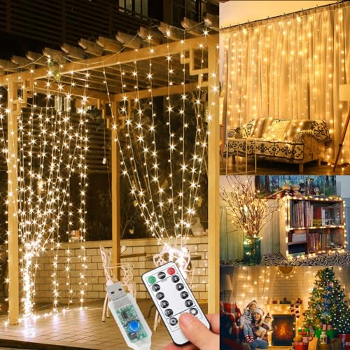 WEARXI Lichterkette, 3×3m 300 LED Lichtvorhang