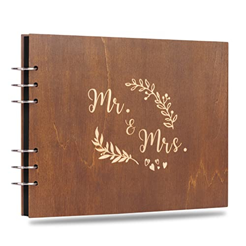 Creawoo 28,5cm Mr&Mrs hölzernes Hochzeit Gästebuch