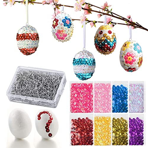 20 Ostereier aus Styropor Aufhängen DIY Pailletten-Eier