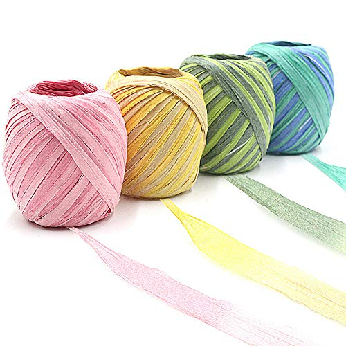 Keleily Geschenkpapier Band, 4 Rollen Farbe Raffia Bast